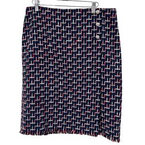 Talbots Office Pencil Skirt Size 12 NWT Navy Faux Wrap Cotton Blend Academia